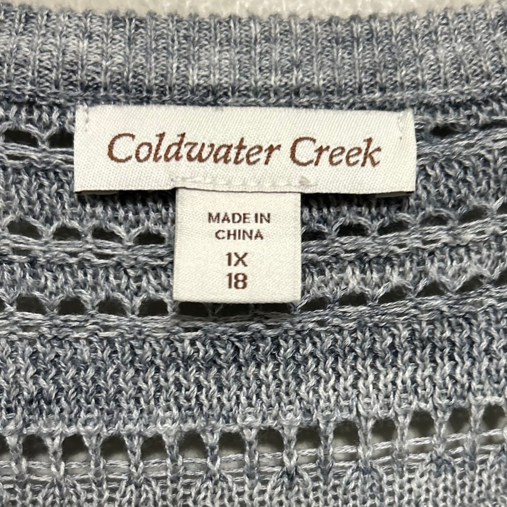 Coldwater Creek Sweater 1X 18 Blue Space Dye Crochet Yoke 3/4 Sleeve Coastal Fit - Picture 4 of 9